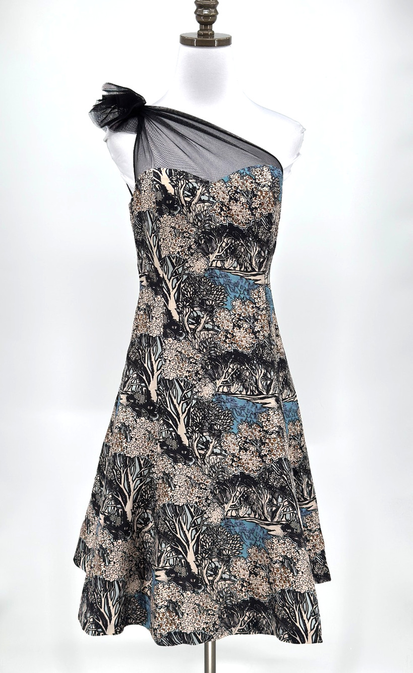 Plenty Tracy Reese Anthropologie Into The Woods One Shoulder Silk Dress Sz 8